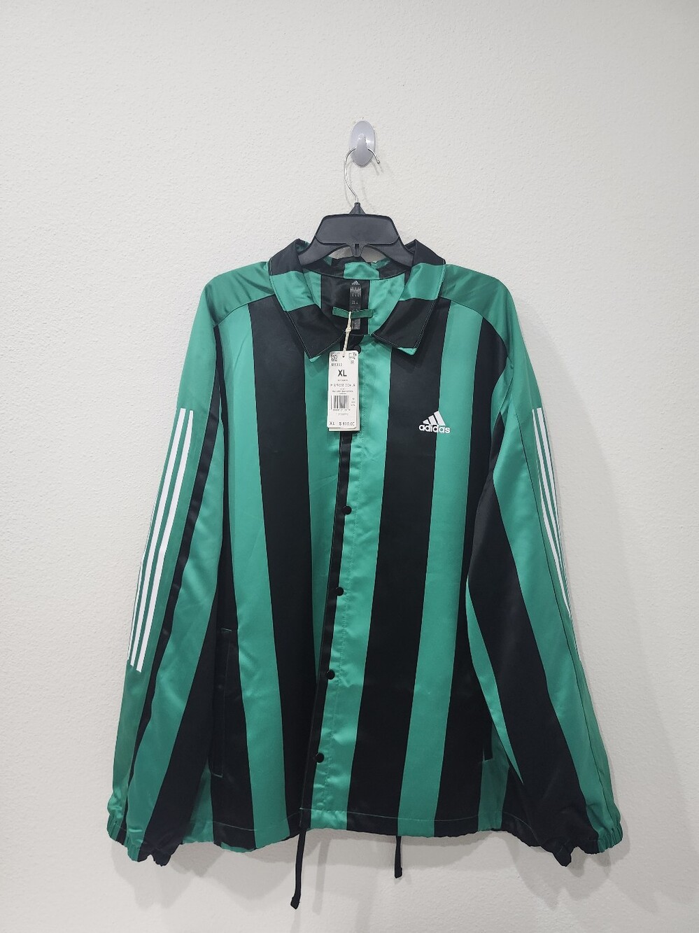 Adidas Originals Satin Coaches Snap Jacket Green Black Mens Size XL $110 IB8393